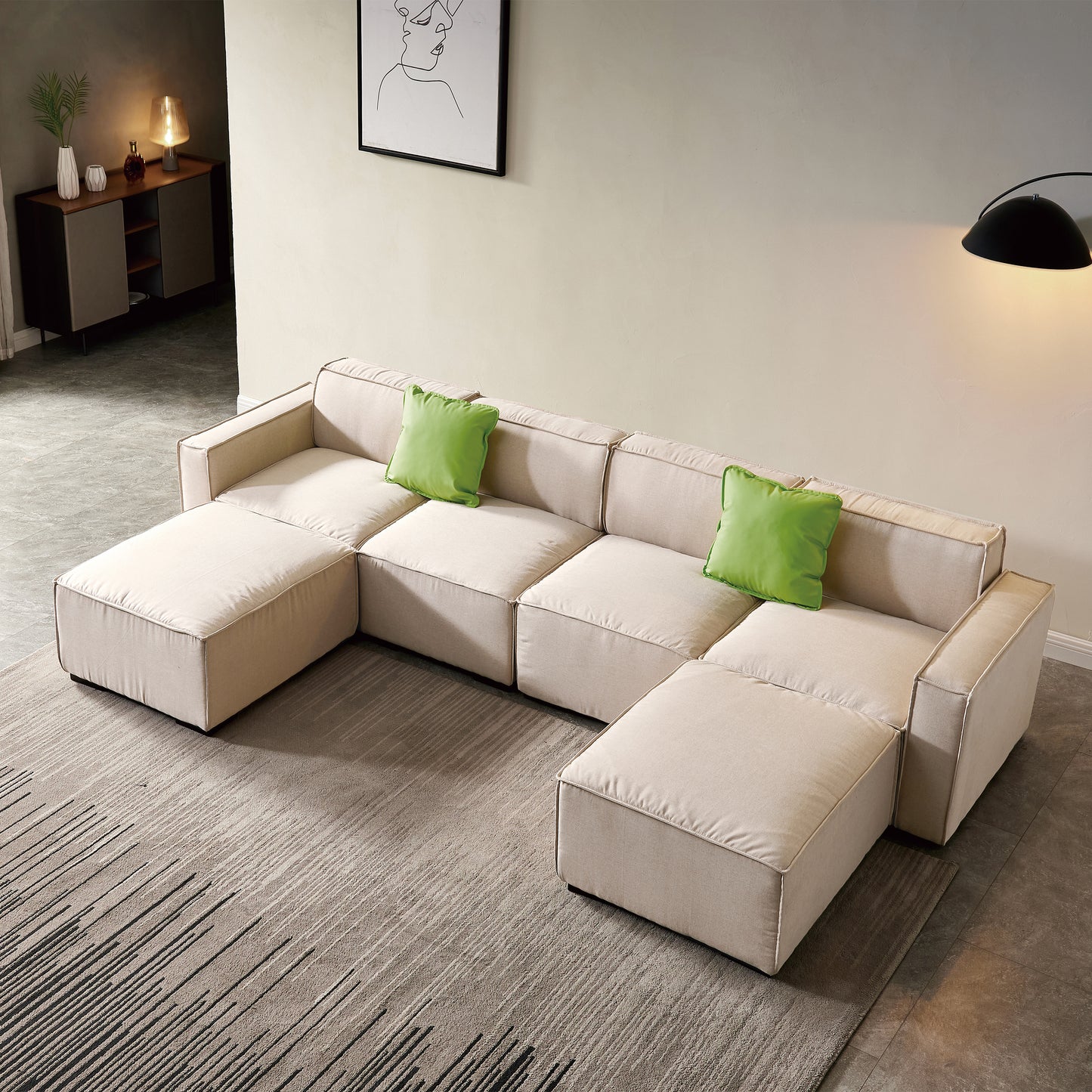 Modular U Shape Sectional Fabric Sofa (Beige)