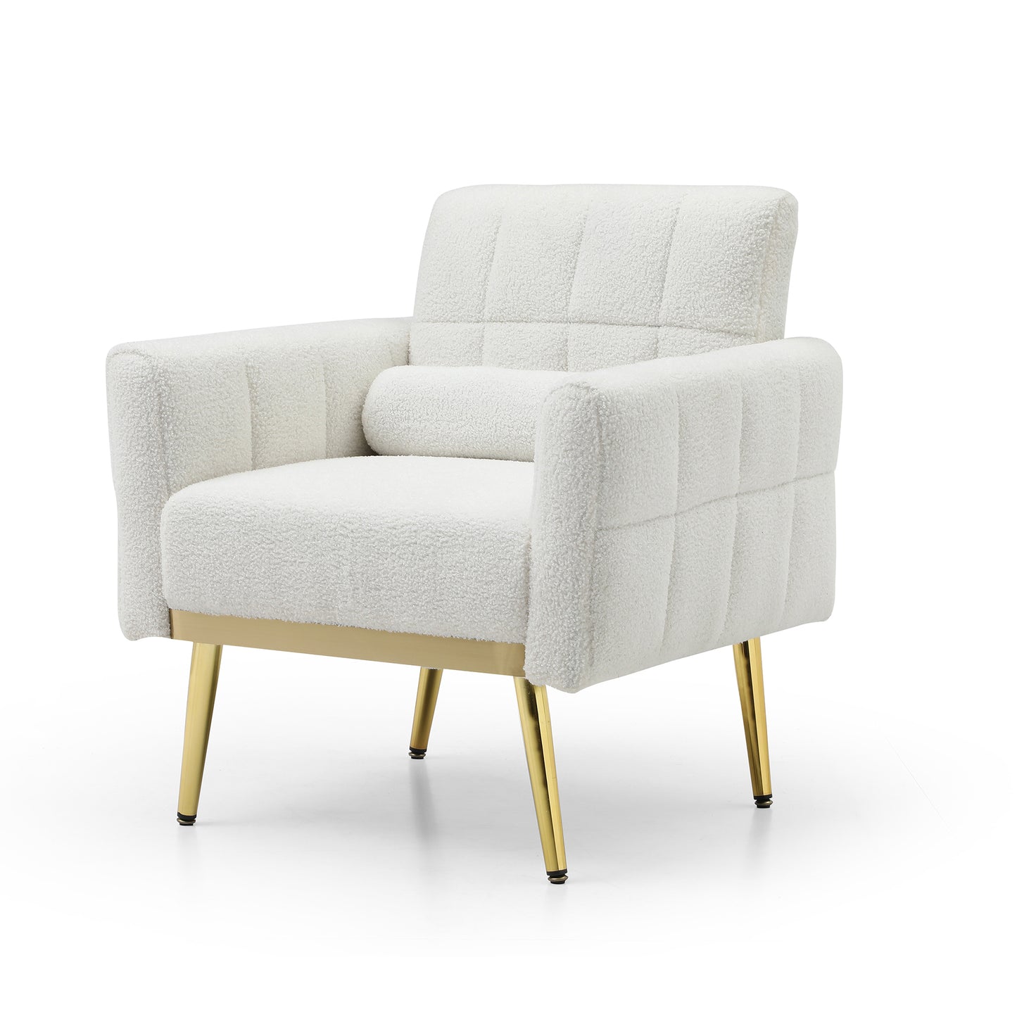 White Teddy Accent Chair, Gold Legs, Armchair, 1 Pillow