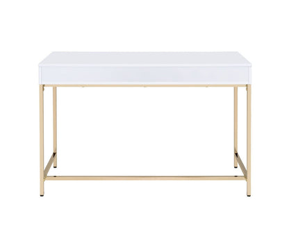 ACME Ottey Desk in White High Gloss & Gold