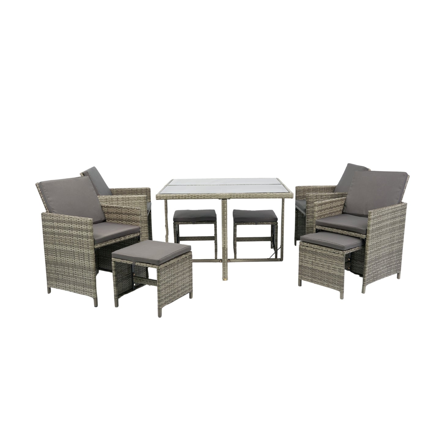 9 Pieces Patio Dining Sets Outdoor Space Saving, Glass Table