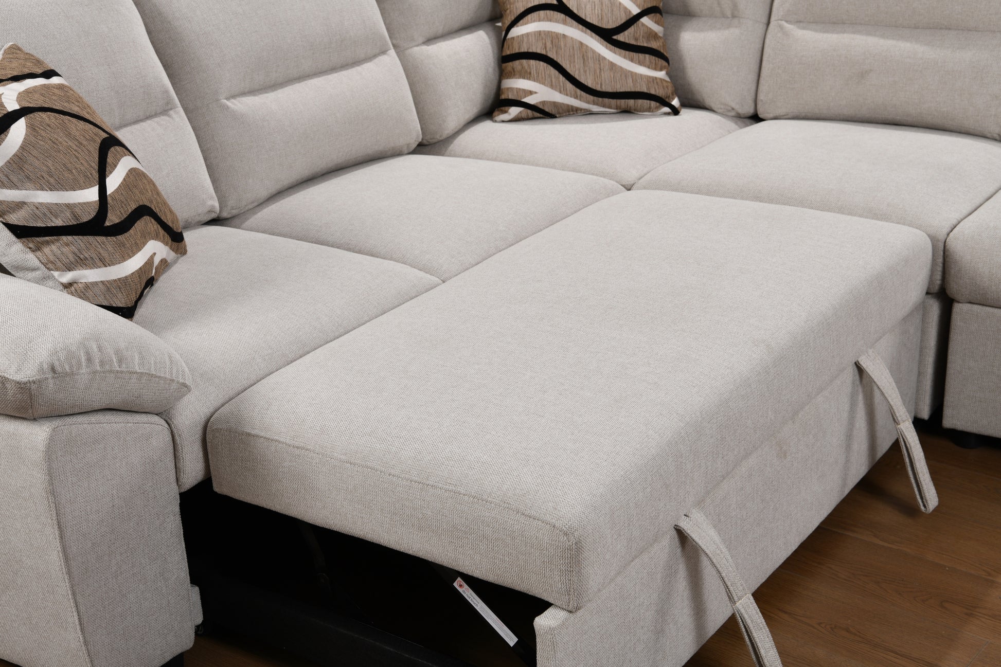 Soft Sectional Sofa with Sleeper, Pull Out Bed, and Storage Ottoman in Beige