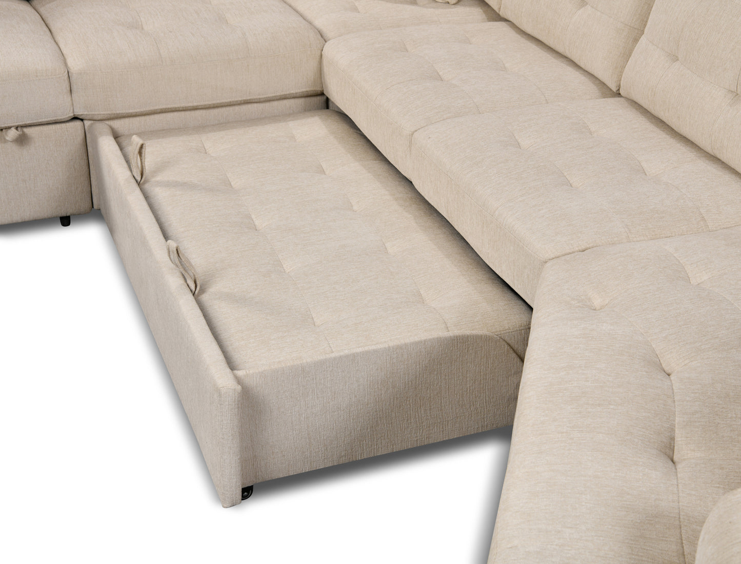 U-Shape Sectional, Wide Chaise, Beige Couch