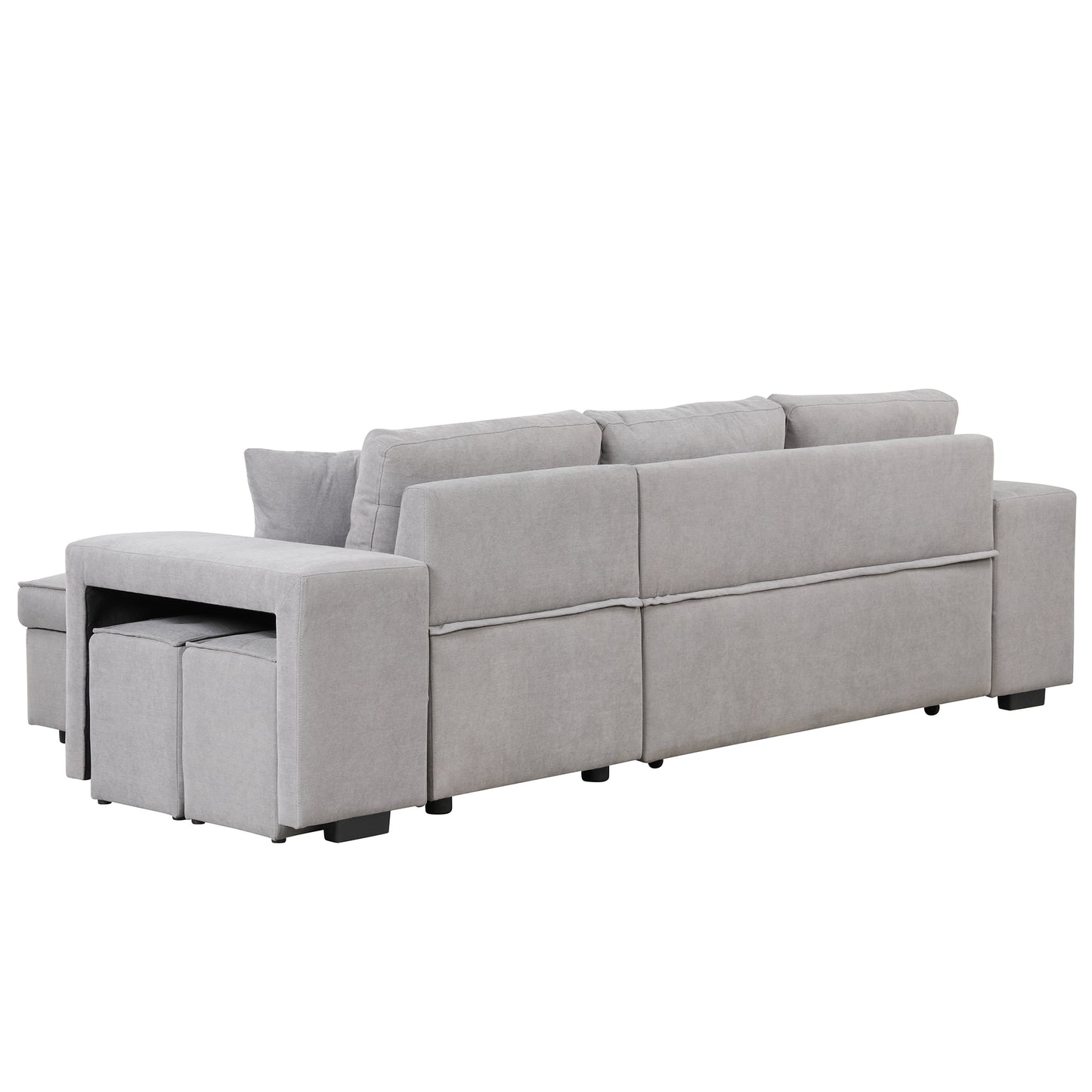 Modern L-Shape Sectional, Sleeper Sofa, Storage Chaise, 2 Stools, Grey