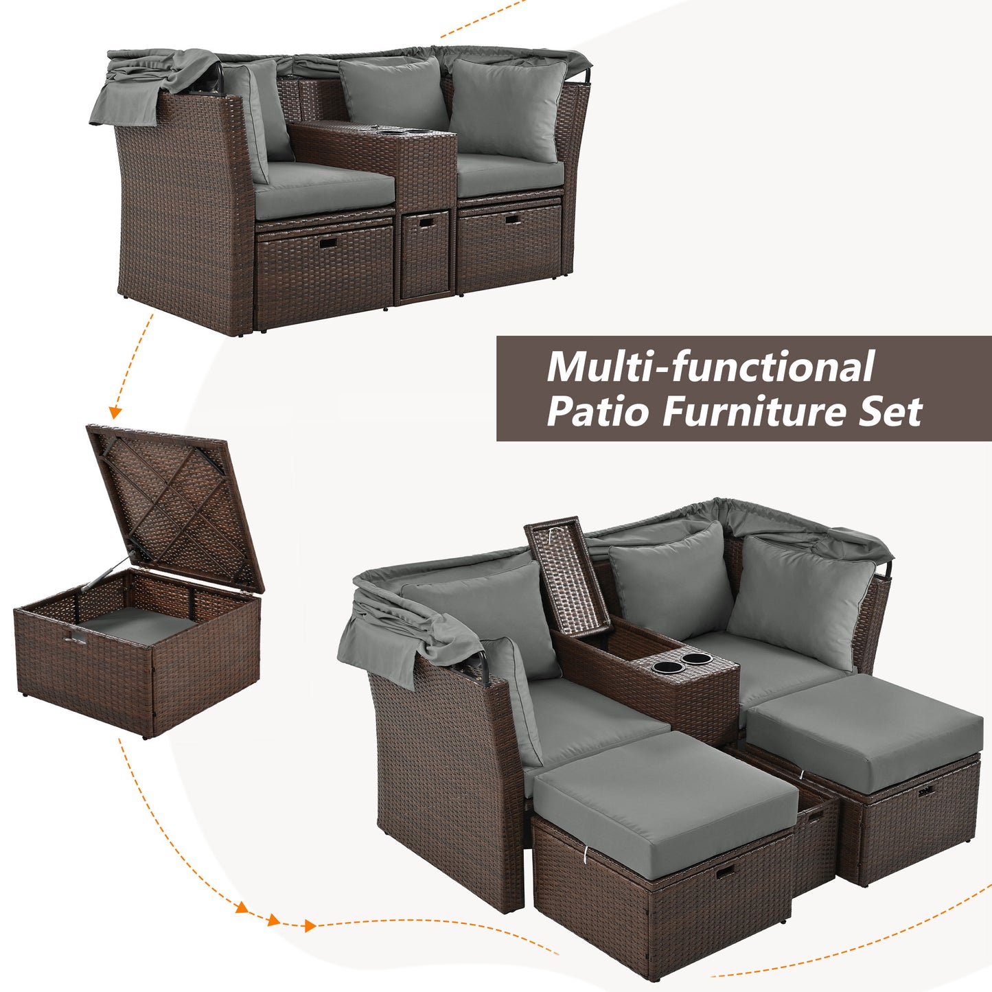 2-Seater Outdoor Patio Daybed Outdoor Double Daybed