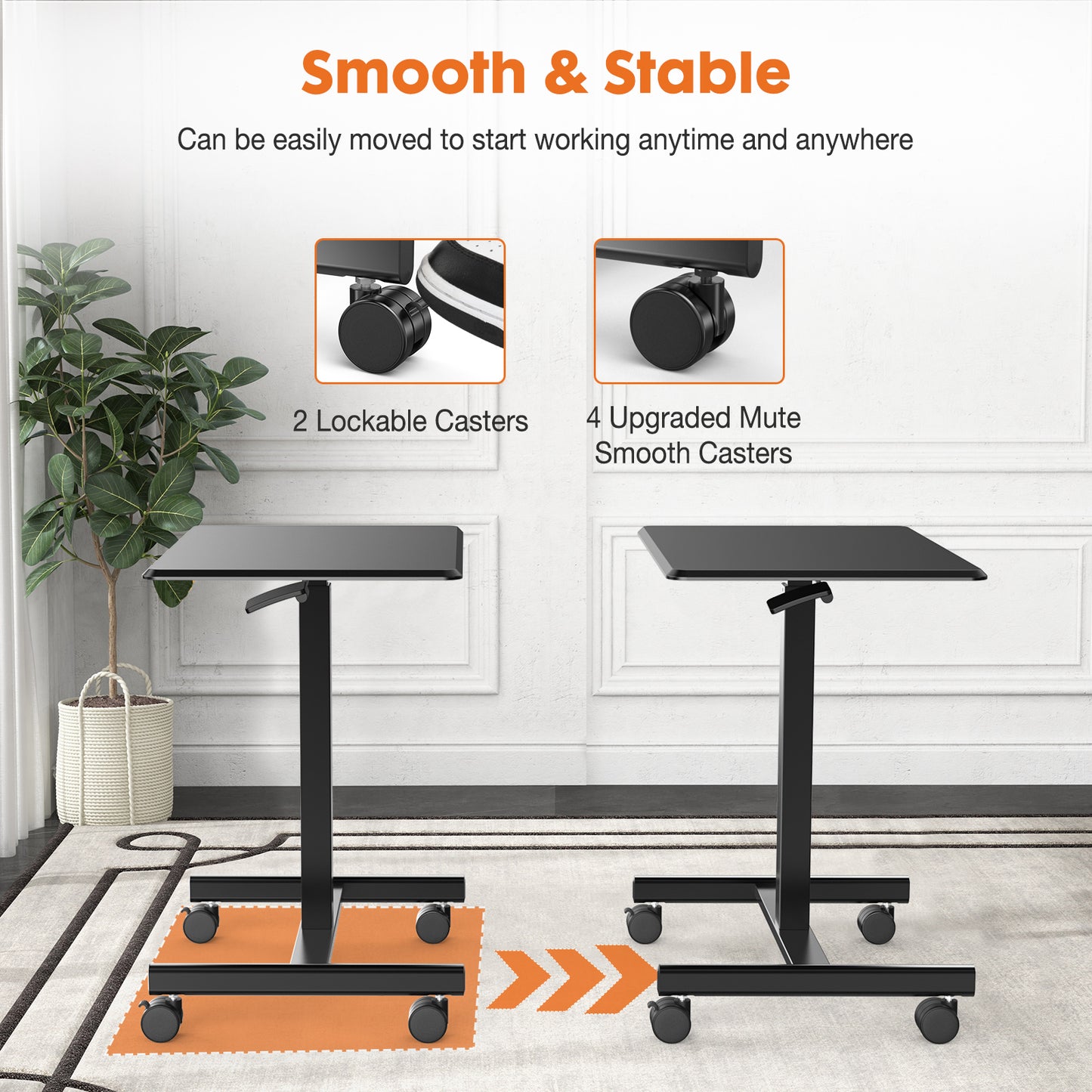 Small Mobile Rolling Standing Desk Laptop Computer Cart for Home