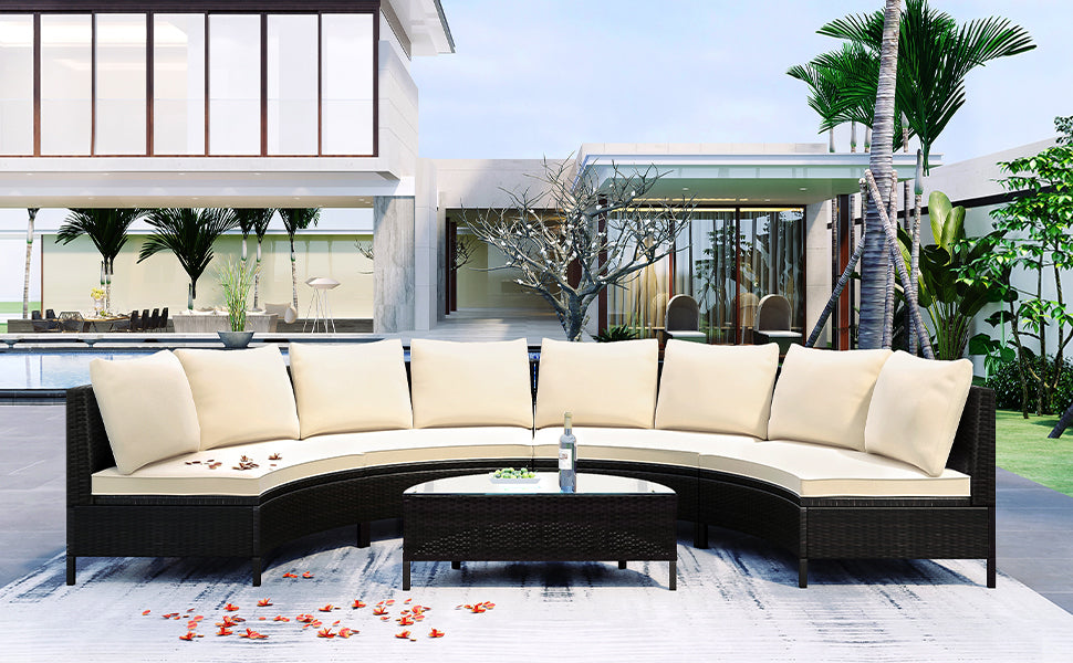 5 Pieces All-Weather Brown Sofa Set Outdoor Patio Sectional