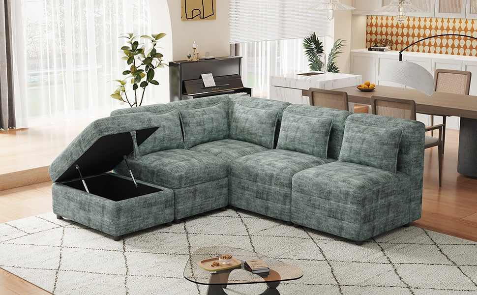 Sofa Set, 5-Seater Couch with Ottoman, 5 Pillows