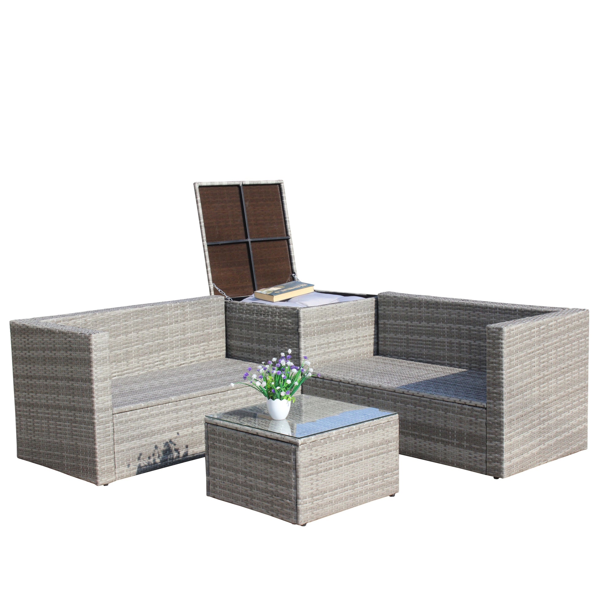 4 Piece Patio Sectional Outdoor Furniture with Storage Box