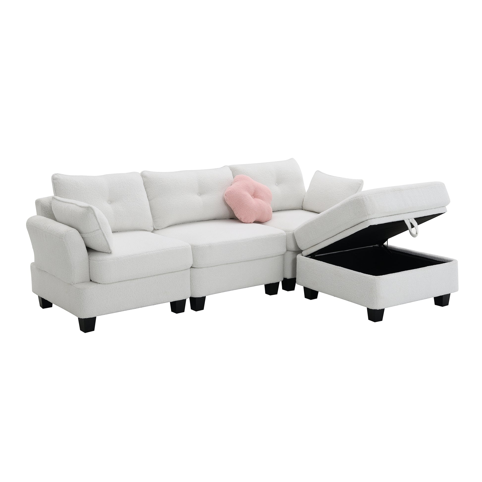 Sectional L-Shape, Chargers, Ottoman, 4 Seats