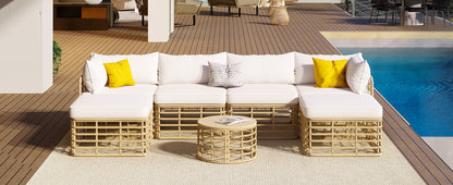 7 Pieces Outdoor Patio Furniture, All-Weather Sectional Sofa Set