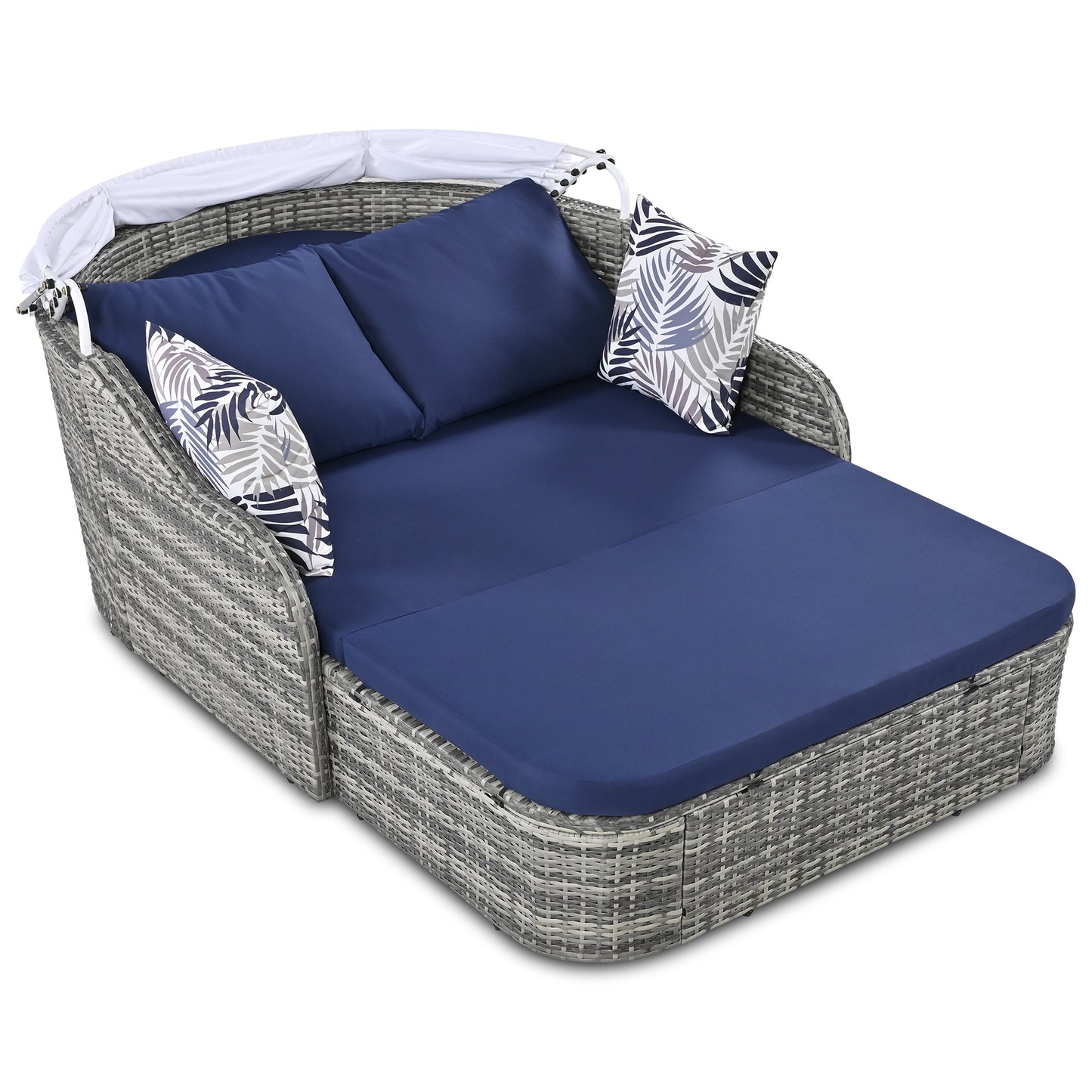 Outdoor Sunbed with Adjustable Canopy, Daybed, Pillows