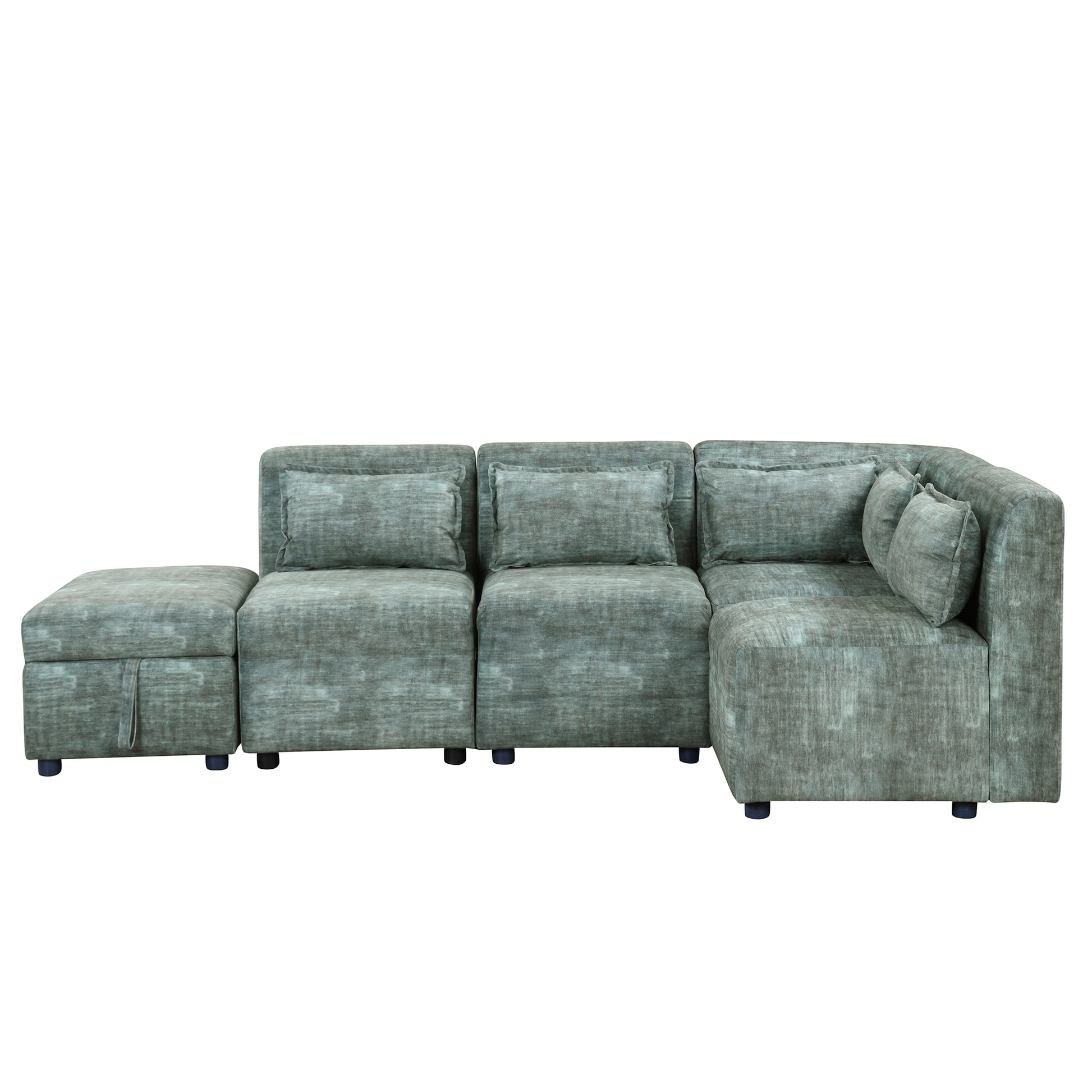 Sofa Set, 5-Seater Couch with Ottoman, 5 Pillows