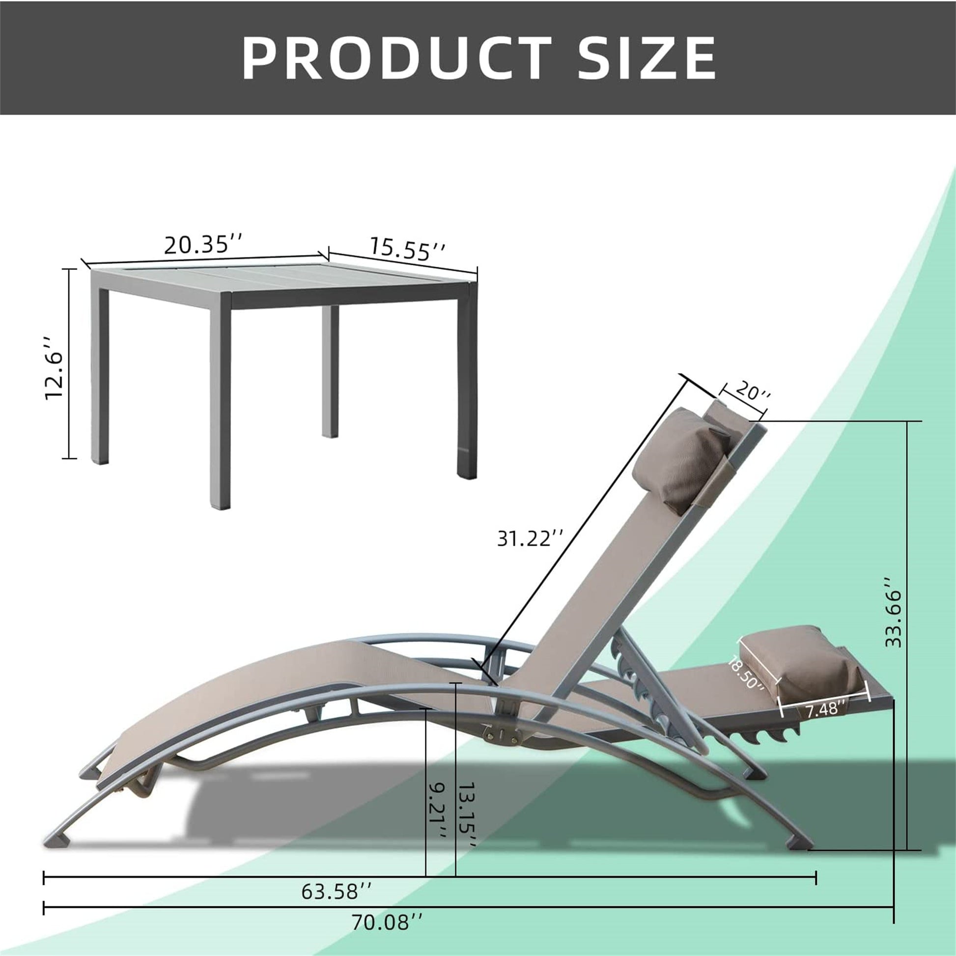 3 Adjustable Chairs, Metal Table (Khaki, 2 Chairs + 1 Table)