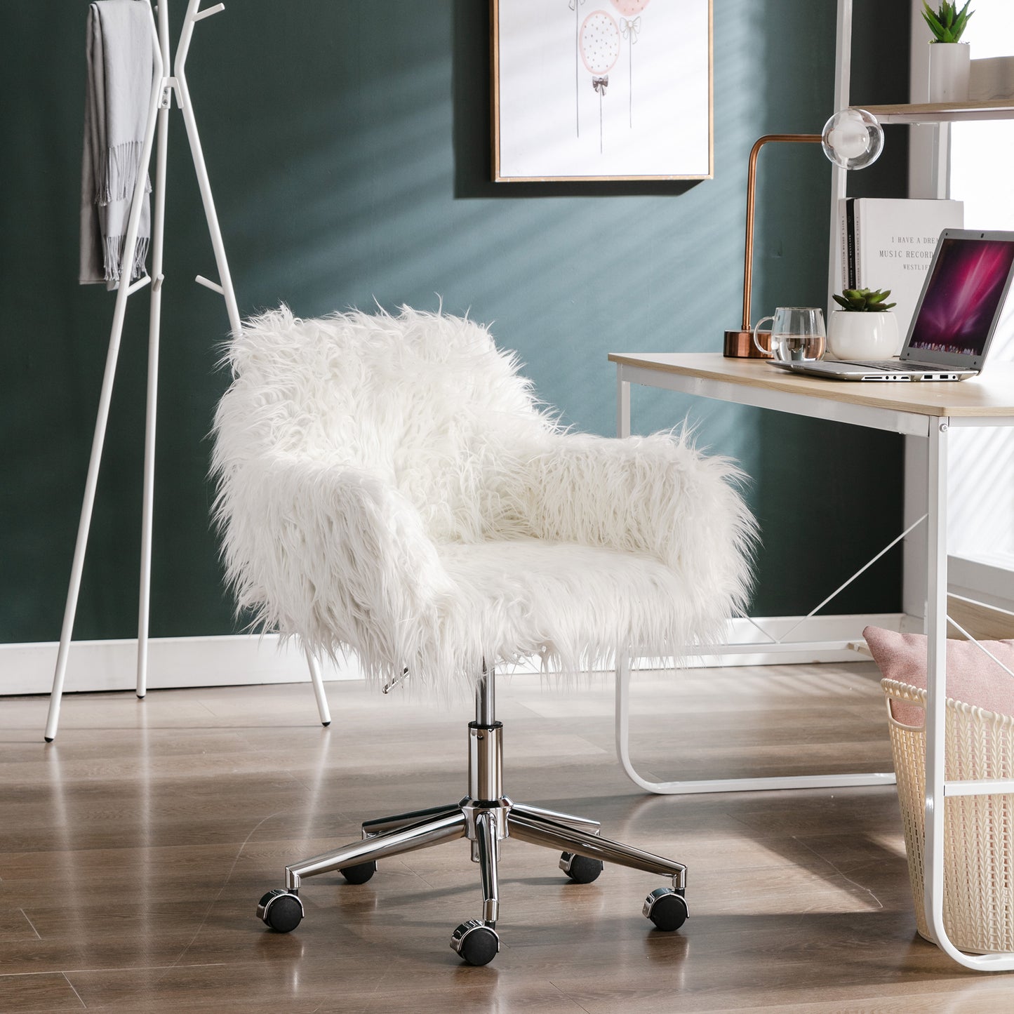 Modern Faux fur home office chair, fluffy chair, makeup vanity Chair