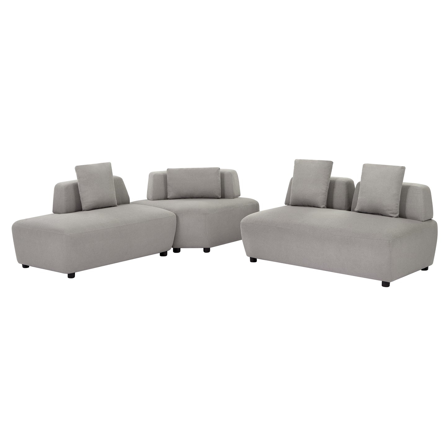 3-piece Sectional Sofa Convertible with Four Removable Pillows Grey