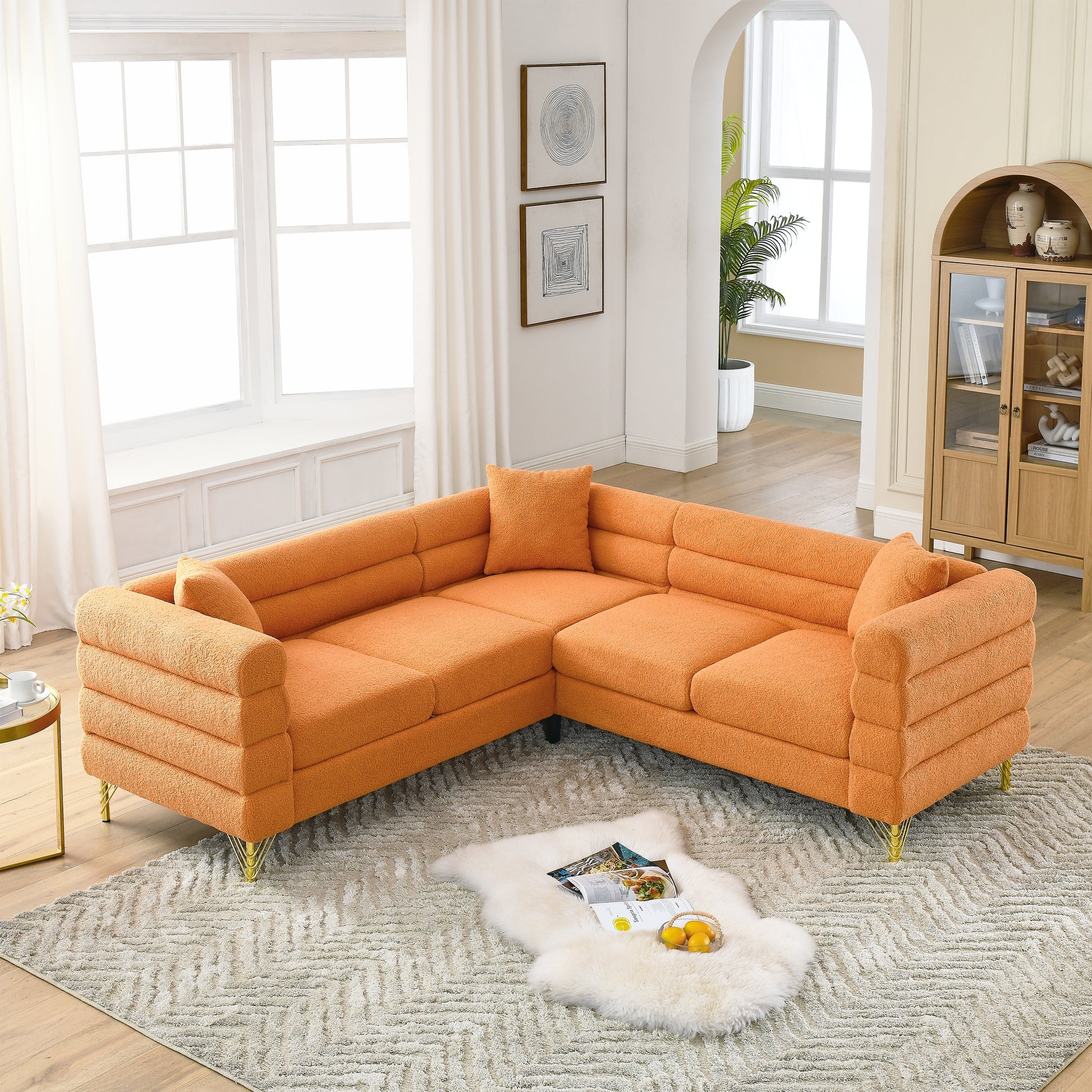 L-Shaped Sectional Sofas Couch, 5-Seater with 3 Cushions.