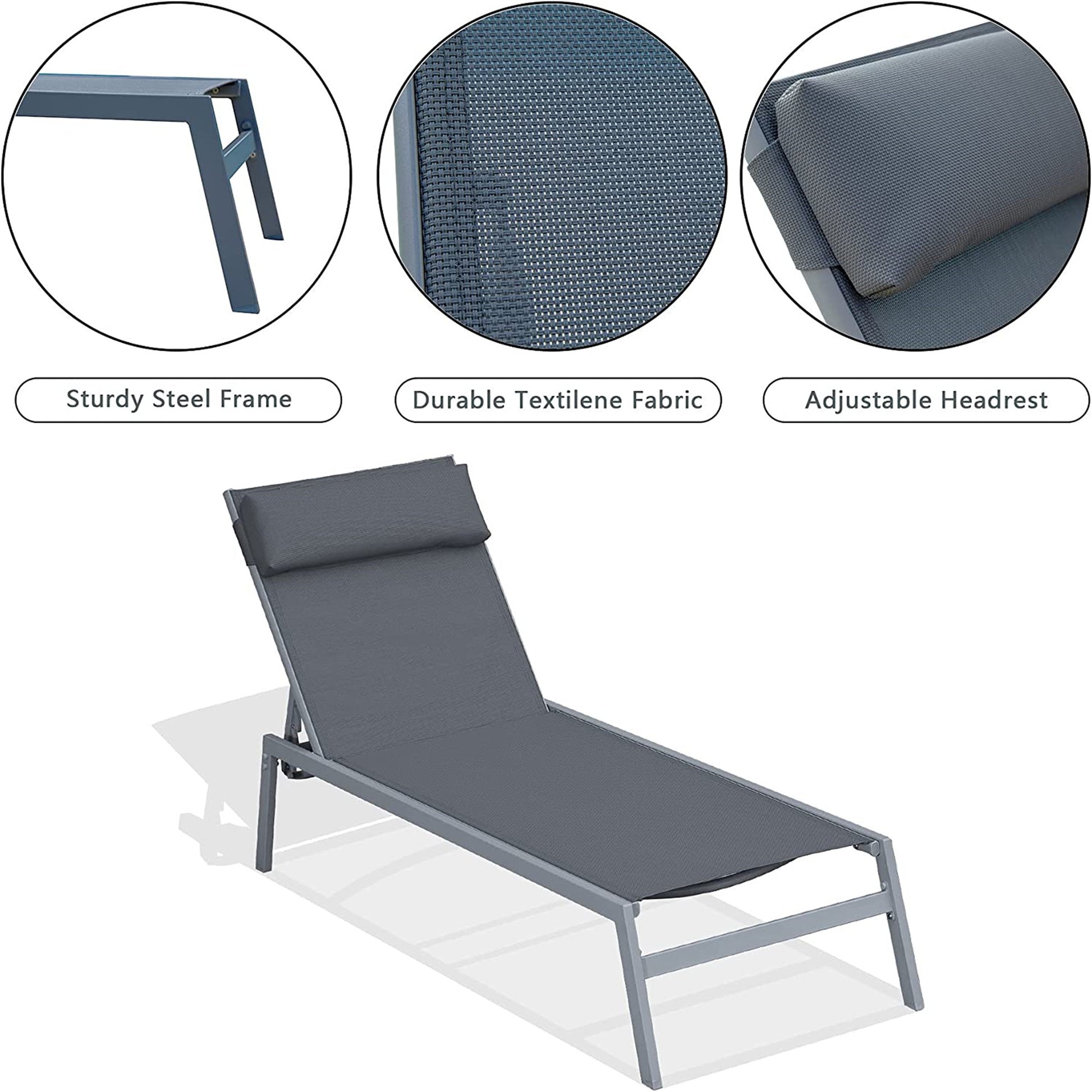Patio Chaise Lounge Set, 3 Pieces Adjustable Backrest Pool Lounge