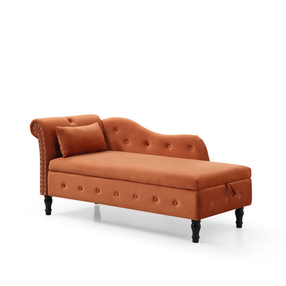 Velvet Storage Chaise, 1 Pillow, Orange