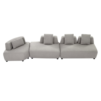 3-piece Sectional Sofa Convertible with Four Removable Pillows Grey