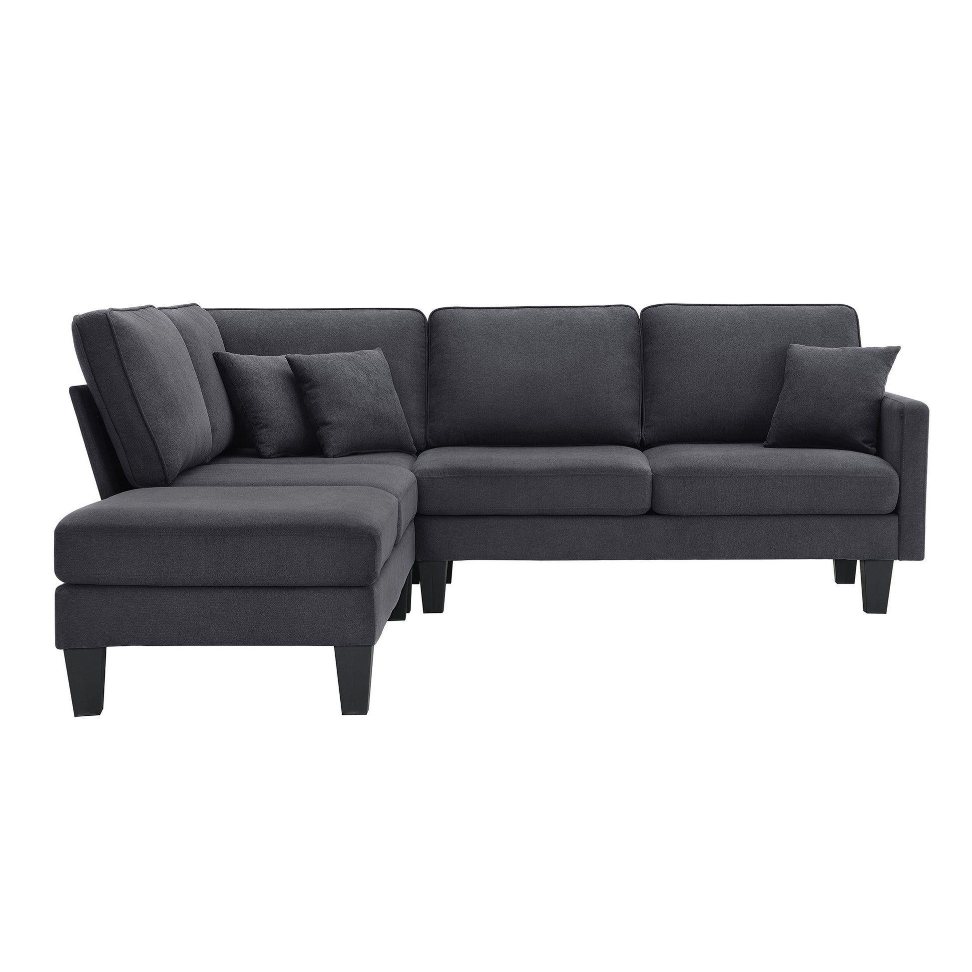 Terrycloth Sectional Sofa, 5-Seat Set, Chaise Lounge, L-Shape, Living Room, Grey