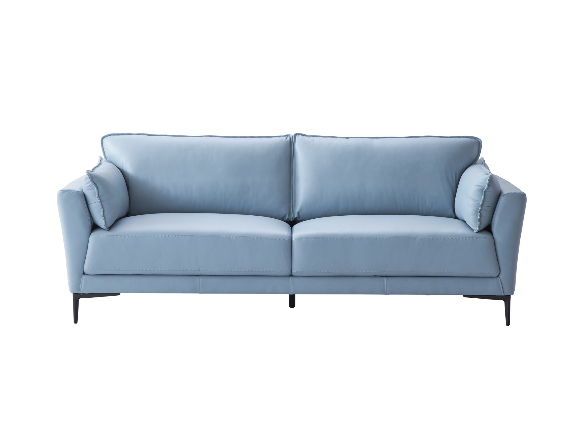 Ethereal Essence Light Blue Top Grain Leather Sofa, Black Finish