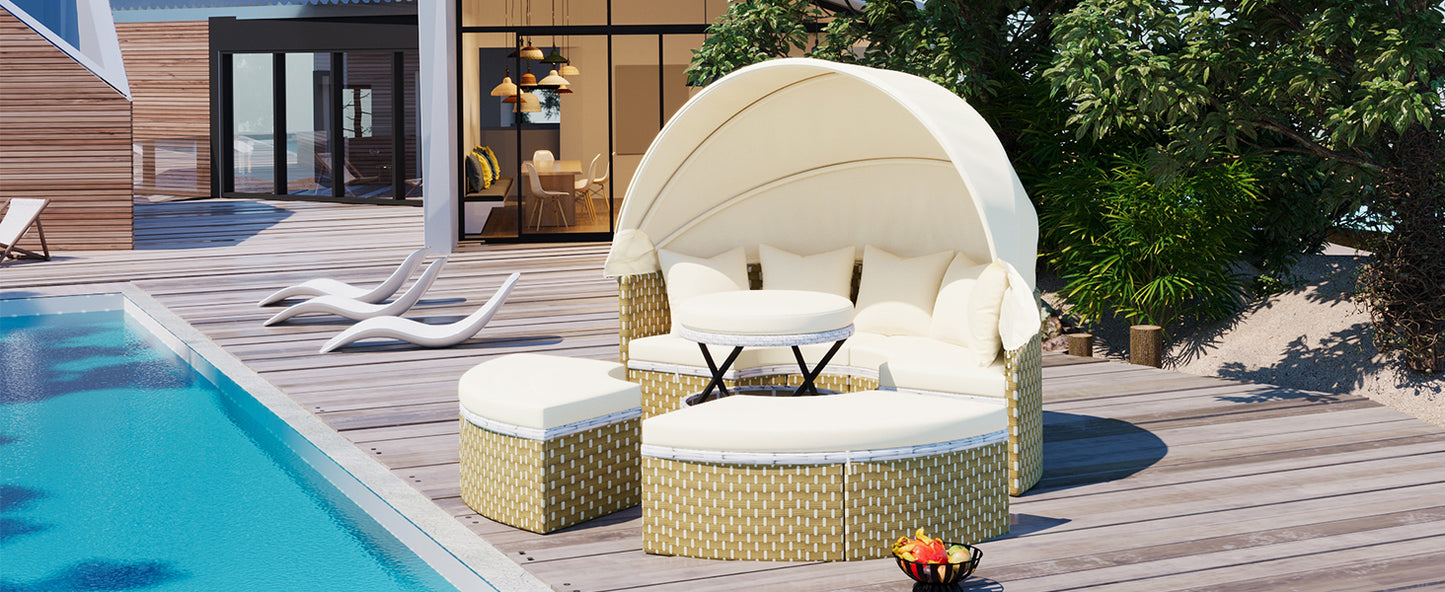 Patio Furniture Round Outdoor Sectional Sofa Set, Daybed