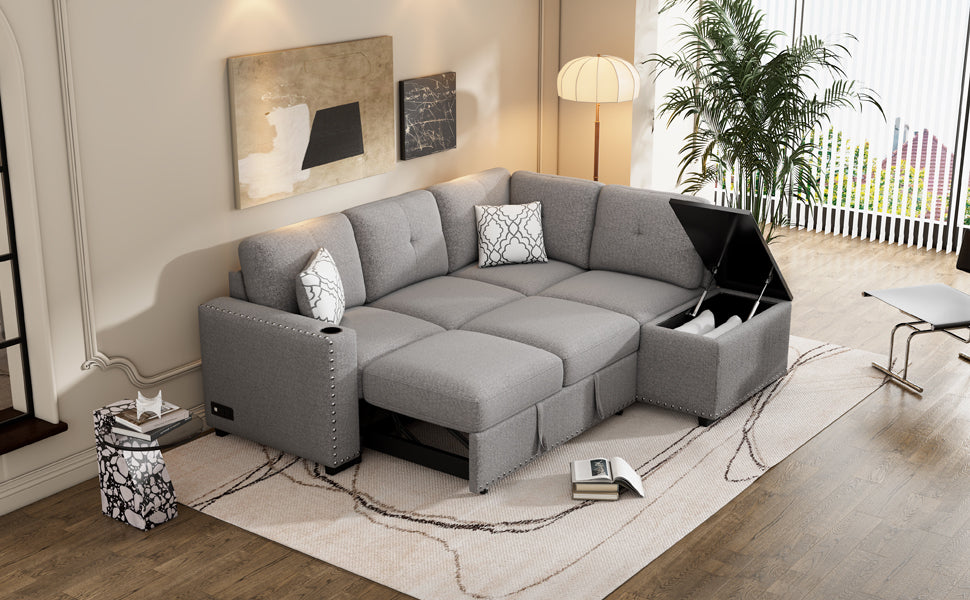 Reversible Sectional Sofa Bed, L-Shaped