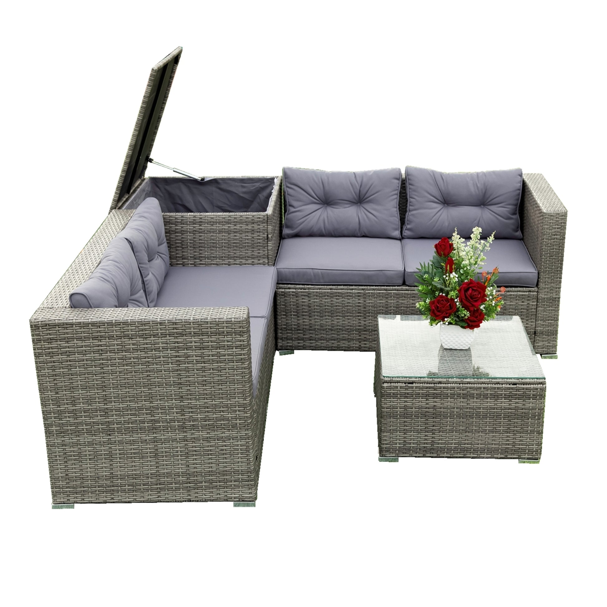 4 Piece Patio Sectional Outdoor Furniture Sofa Set with Storage