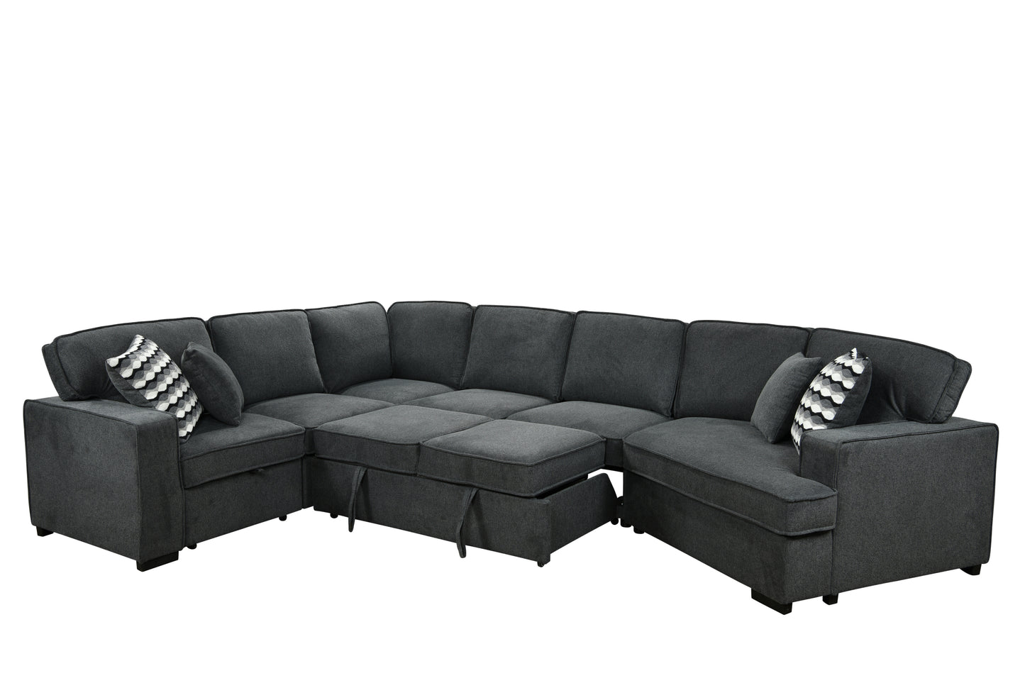 Oversized U-Shaped Sectional, Pull-Out Sleeper, Dark Gray