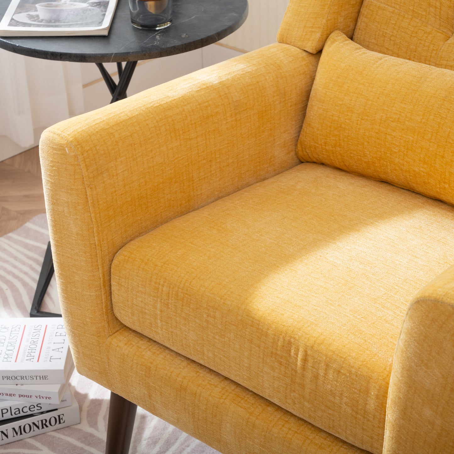 Modern Foam-Filled Accent Chair, Chenille Fabric, Lounge Armchair, Living Room, Bedroom, Yellow.