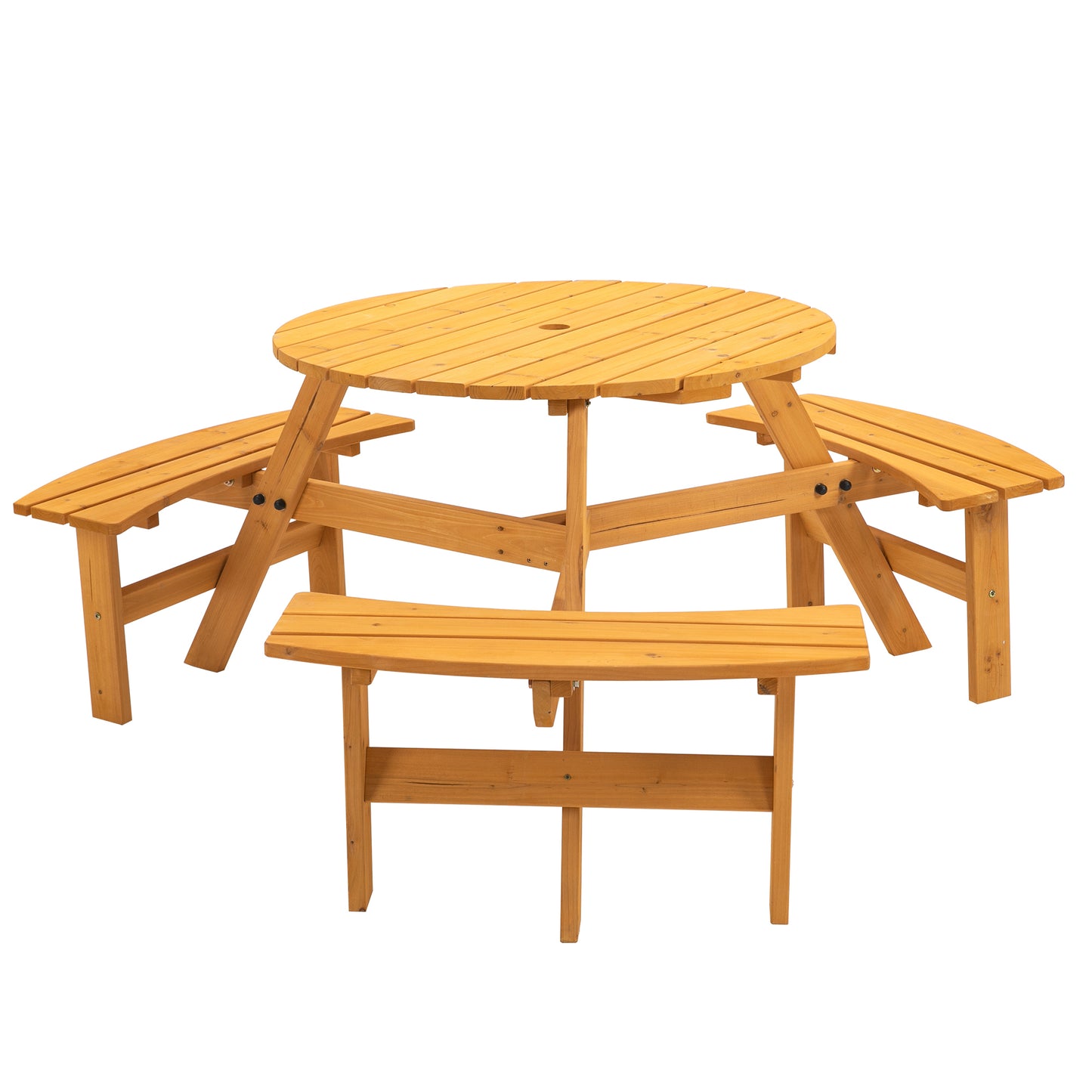 6-Person Circular Outdoor Wooden Picnic Table for Patio