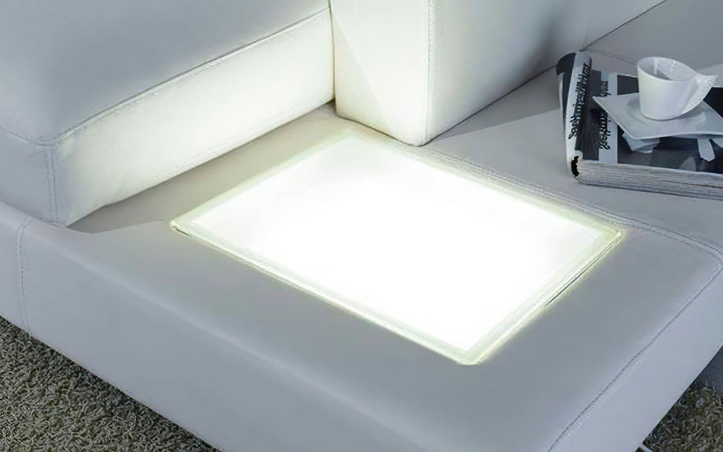 Snoe White Leather Sectional with LED Light