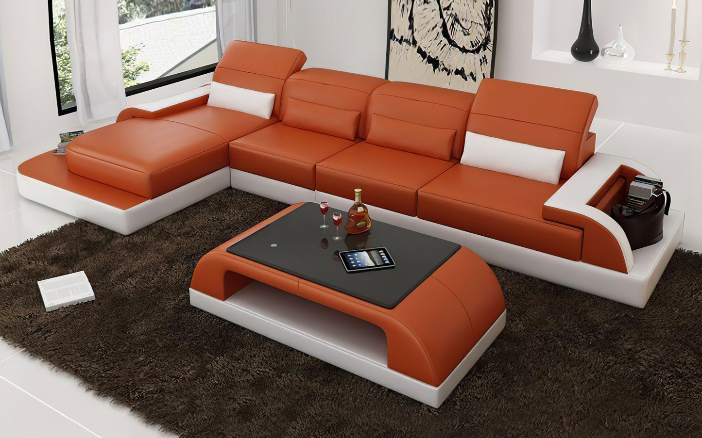 Luminous Leather Sectional with LED Lights