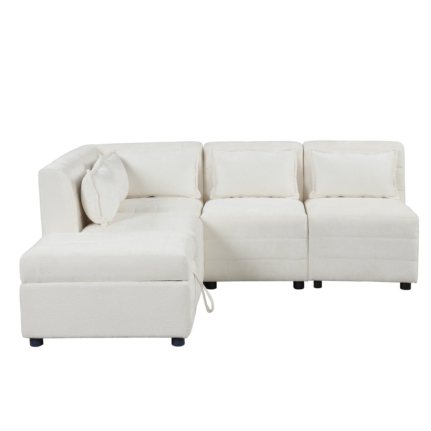 Sectional Sofa 5-seater Modular Couches, Storage Ottoman, 5 Pillows, Cream