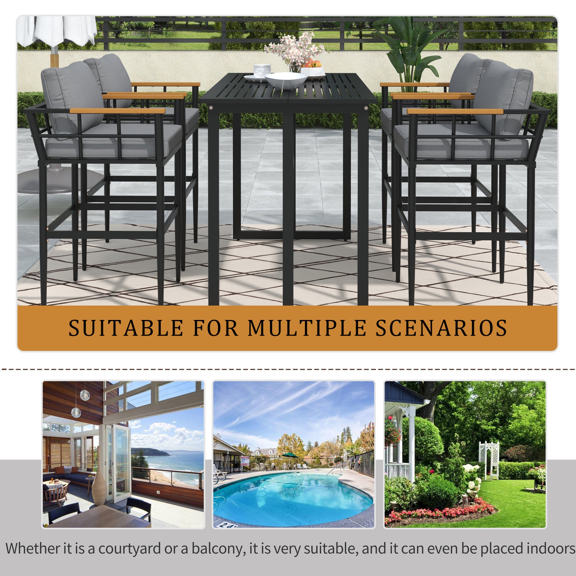 Steel Outdoor Dining Set, Armrest Suitable For Patio