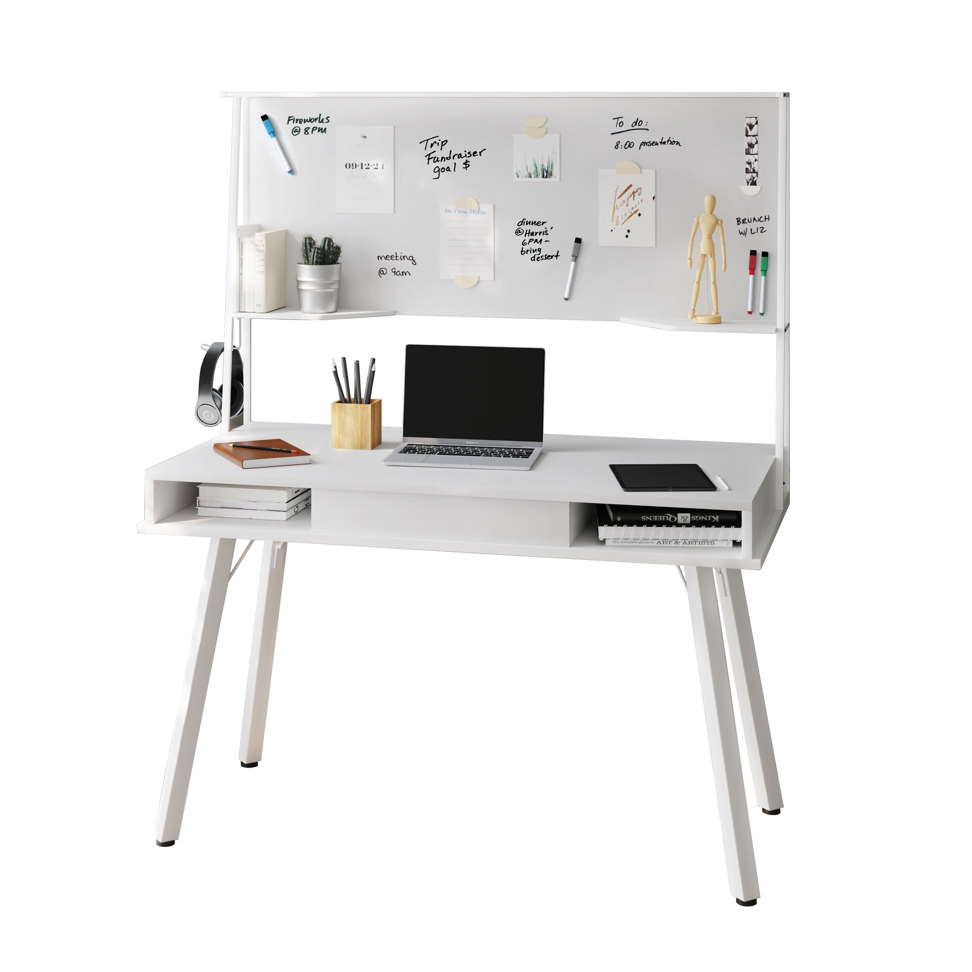Mobili Study Computer Desk with Storage & Magnetic Dry Erase