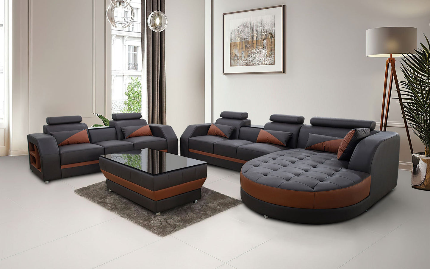 Meadow Leather Sectional with Shape Chaise