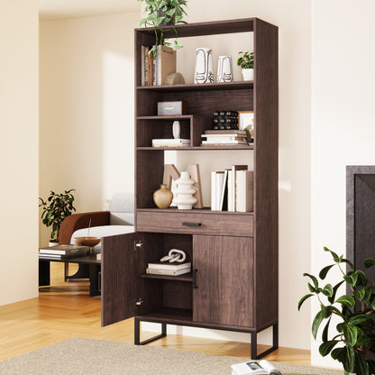 Open Bookshelf with Doors, Bookcase, LED Strip Lights