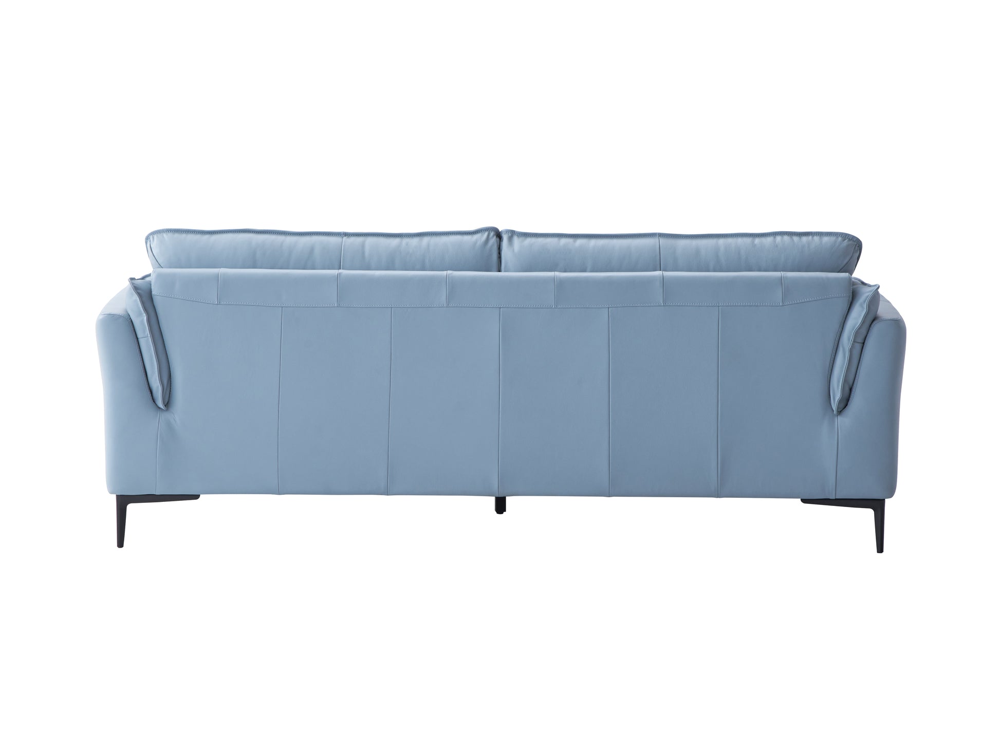 Ethereal Essence Light Blue Top Grain Leather Sofa, Black Finish