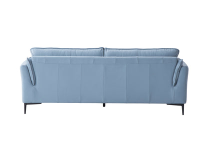 Ethereal Essence Light Blue Top Grain Leather Sofa, Black Finish