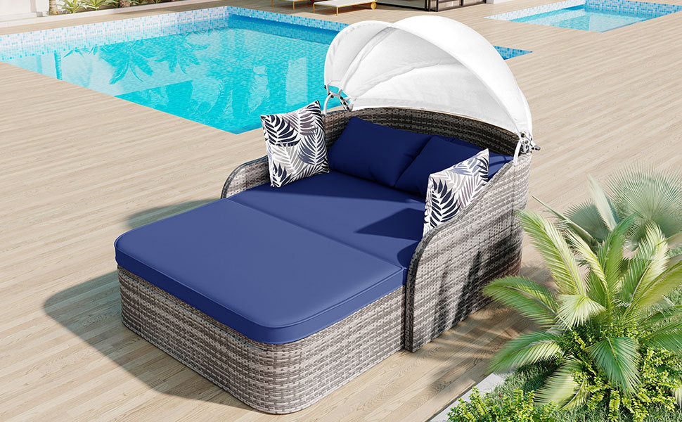 Outdoor Sunbed with Adjustable Canopy, Daybed, Pillows