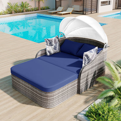 Outdoor Sunbed with Adjustable Canopy, Daybed, Pillows