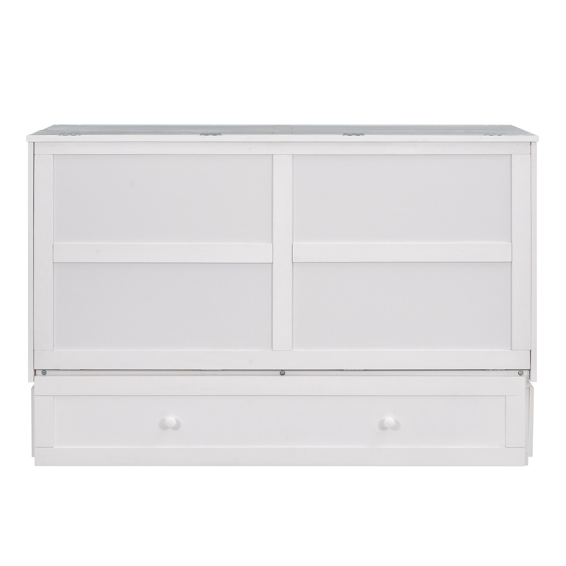 Mobile Murphy Bed: Queen Size with Drawer and Side Shelves, White