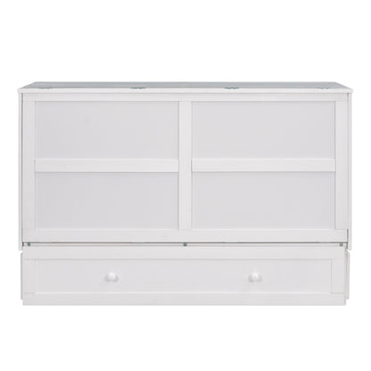 Mobile Murphy Bed: Queen Size with Drawer and Side Shelves, White