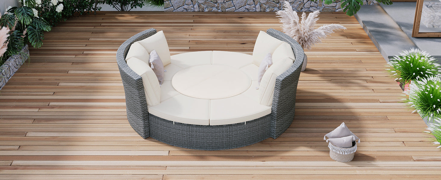 Patio 5-Piece Round Sectional Sofa Set All-Weather