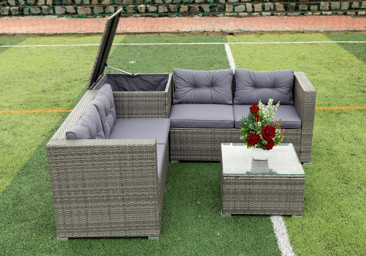 4 Piece Patio Sectional Outdoor Furniture Sofa Set with Storage