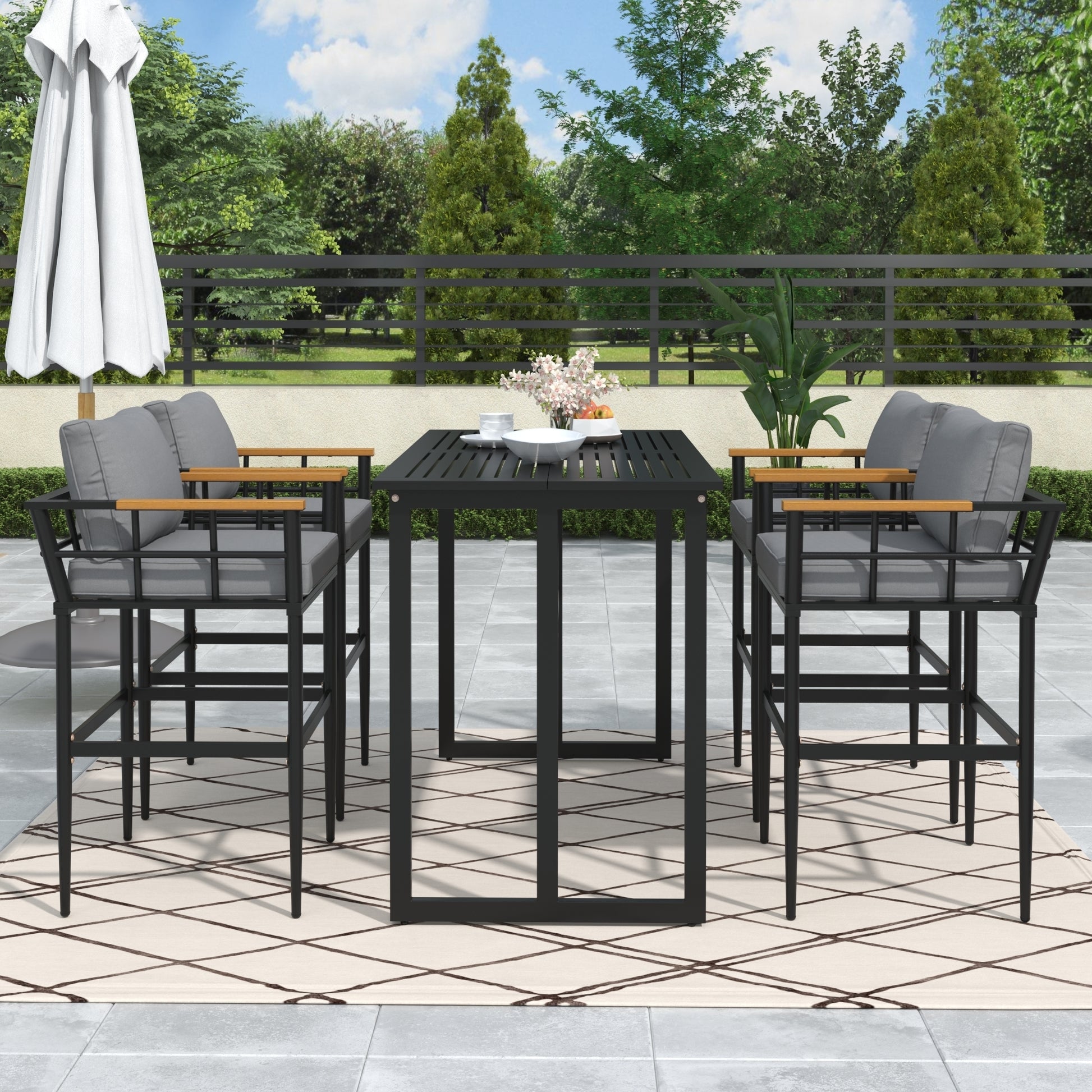 Steel Outdoor Dining Set, Armrest Suitable For Patio