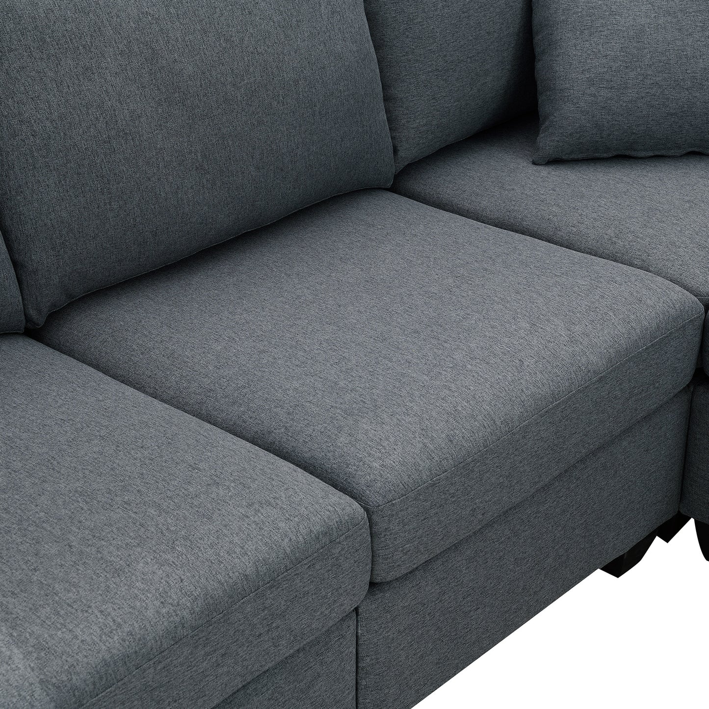 Modern 5-Seat Sectional, Convertible Ottoman, Linen, 2 Pillows