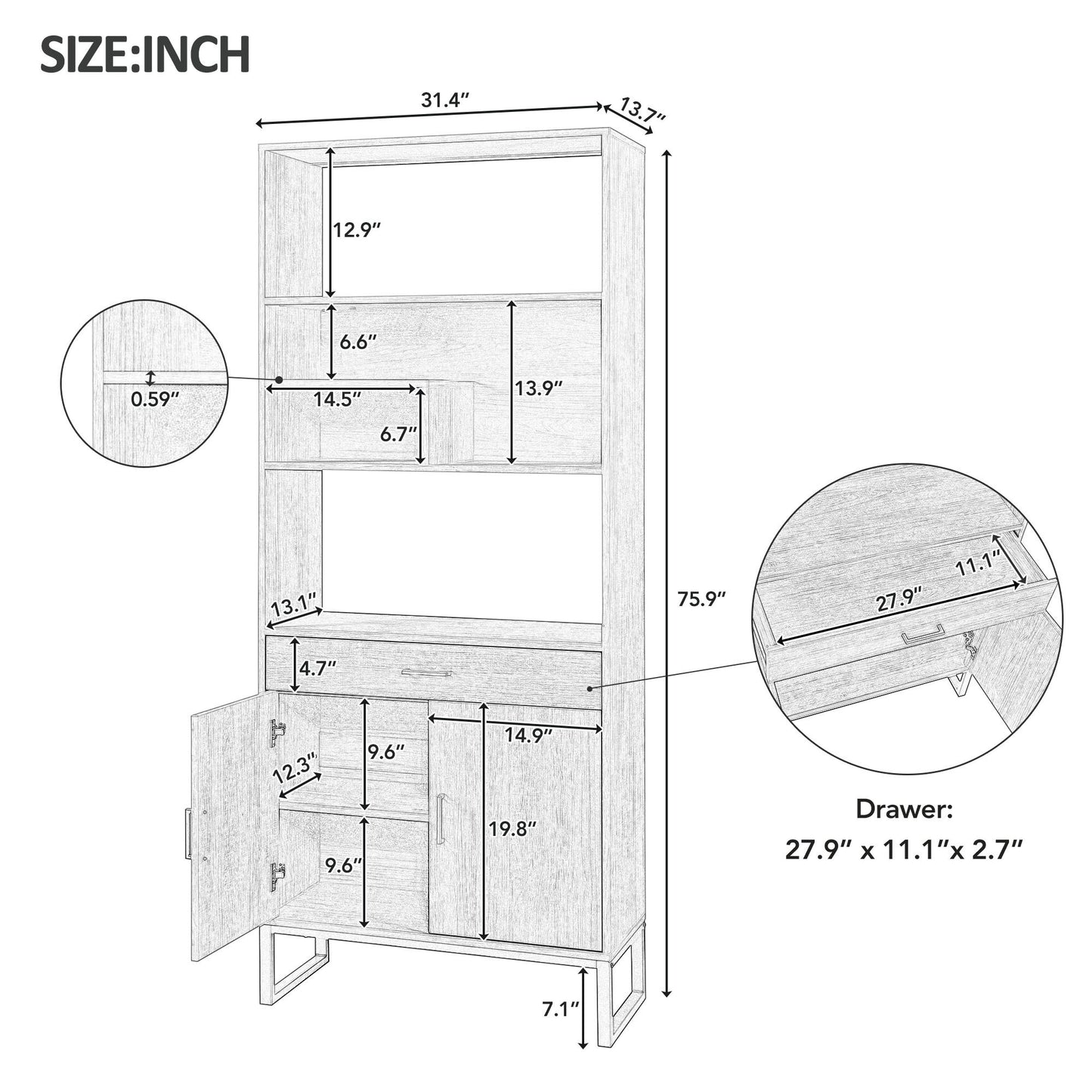 Open Bookshelf with Doors, Bookcase, LED Strip Lights