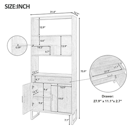 Open Bookshelf with Doors, Bookcase, LED Strip Lights